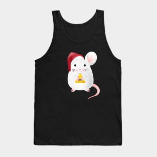 little white mouse in a Christmas hat Tank Top